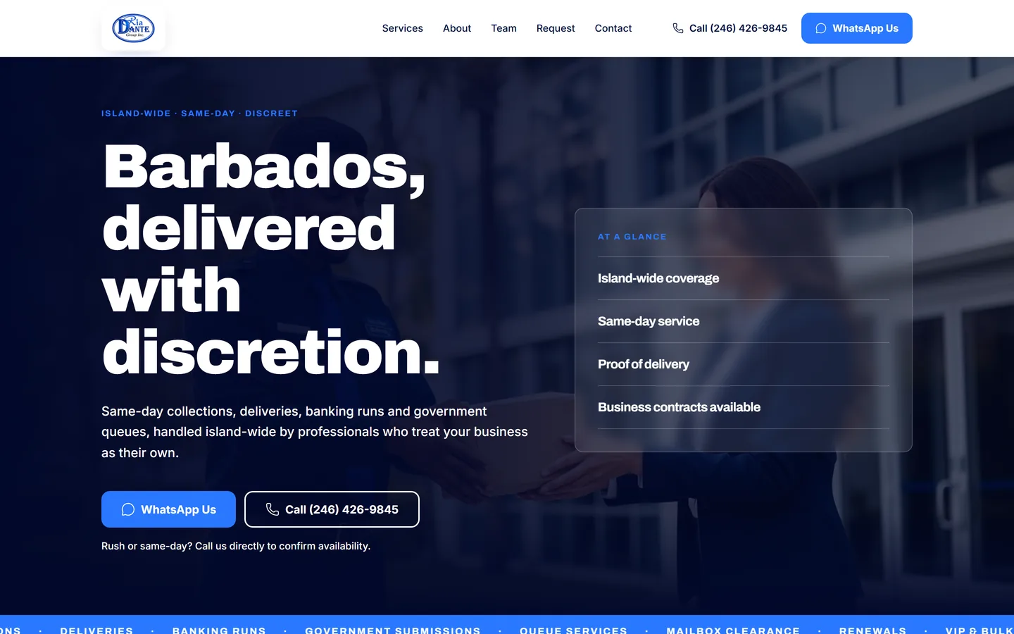 The RiaDante Couriers website homepage